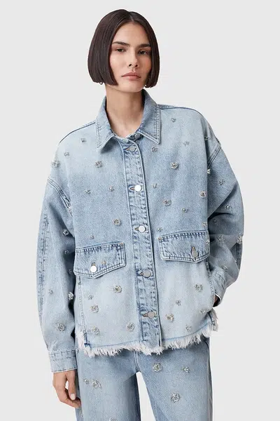 Bavlněná džínová bunda AllSaints HETTIE modrá barva, přechodná, oversize, W106PC
