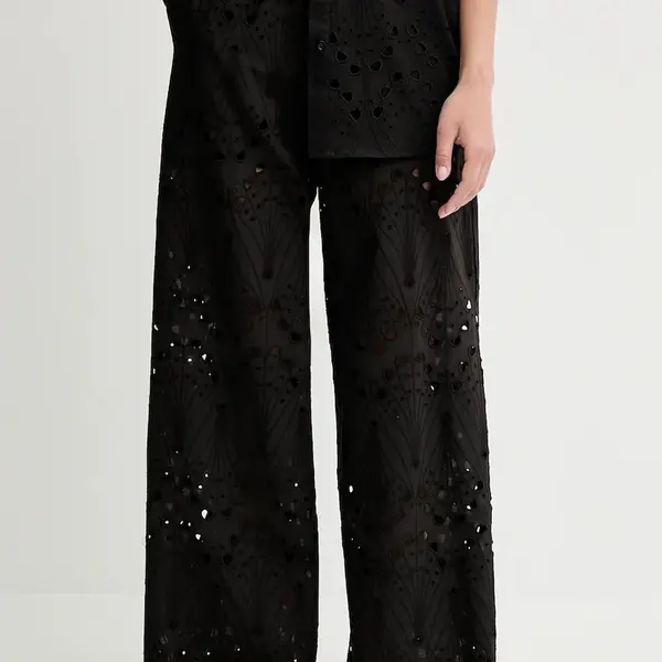 Bavlněné kalhoty Gestuz dámské, černá barva, široké, high waist, 10910510