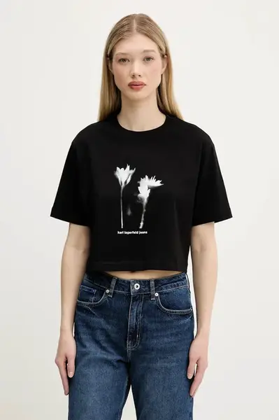 Bavlněné tričko Karl Lagerfeld Jeans dámské, černá barva, A3W17040