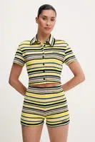 Košile adidas Originals Towel S Tee dámská, žlutá barva, slim, s klasickým límcem, JC5333