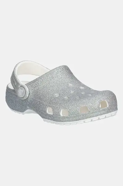 Pantofle Crocs CLASSIC IRIDESCENT GLITTER CLOG KIDS stříbrná barva, 210986