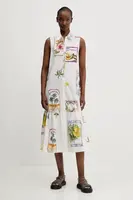 Bavlněné šaty Desigual BARCELONA bílá barva, midi, 25SWVW42