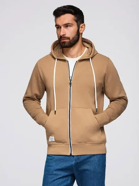 Ombre BASIC men's unbuttoned hooded sweatshirt - brown