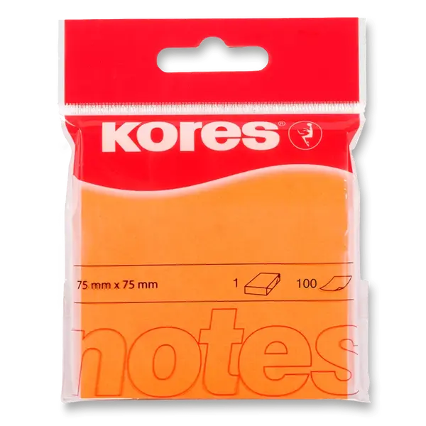 Samolepicí bločky Kores - neonové 75 x 75 mm, 100 listů - oranžové
