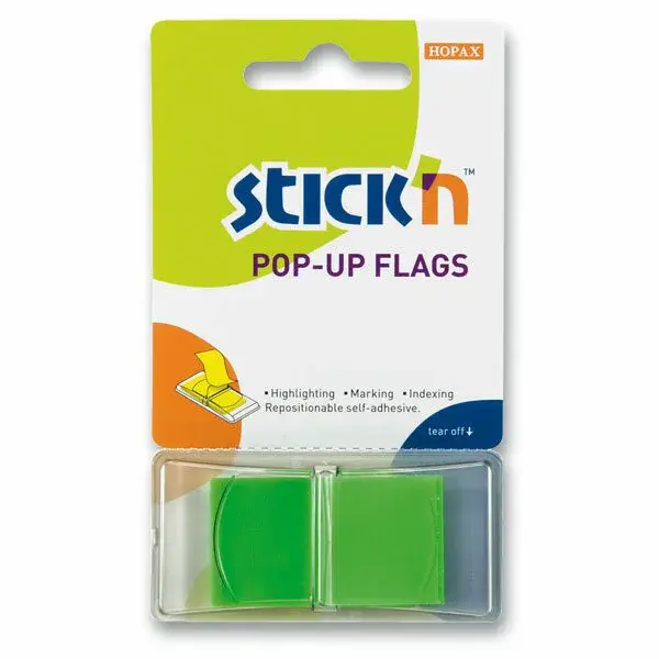 Samolepicí proužky Hopax Stick’n Pop-Up Flags 43 x 25 mm, 50 ks - zelené
