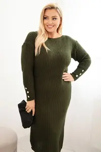 Kesi Włoski Dámská pletená šaty Plus Size s mohair khaki