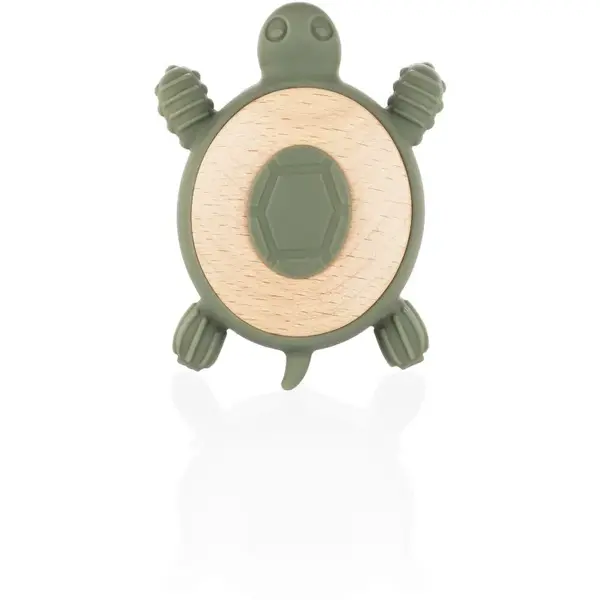 Zopa Silicone Wooden Teether Turtle hryzadielko 0 m+ Forest Green 1 ks