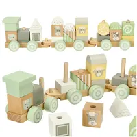 Drevený pastelový vláčik, kreatívna stavebnica 22 dielov