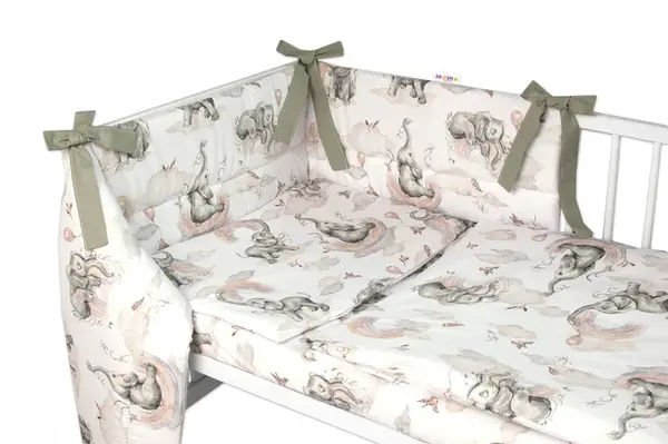 3-dielna sada mantinel s obliečkami, Slon a Dúha, biela/sivá, 135x100 cm