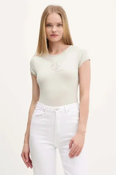 Tričko Karl Lagerfeld Jeans dámské, béžová barva, A4W17018