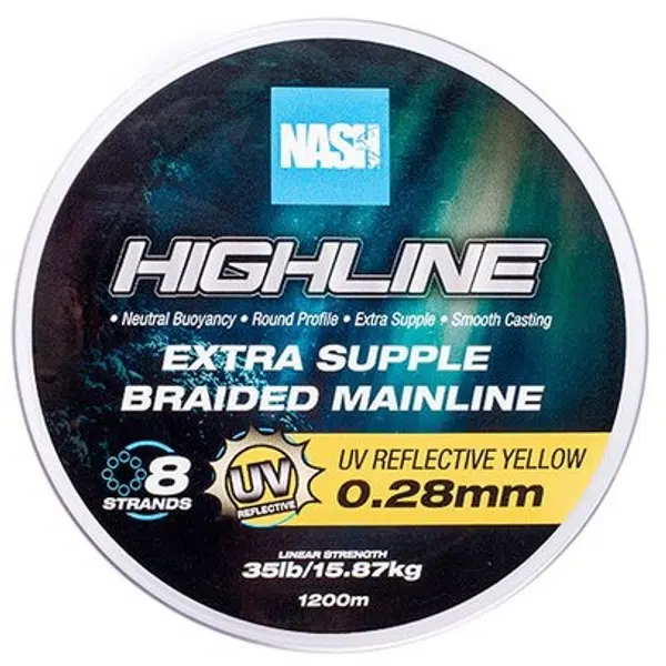 Nash splietaná šnúra highline extra supple braid uv yellow 1200 m - 0,28 mm 15,87 kg