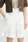 Bavlněné šortky Patou dámské, bílá barva, hladké, high waist, TR0480074