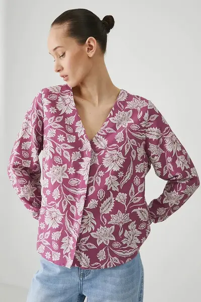 Halenka s lněnou směsí Medicine růžová barva, vzorovaná