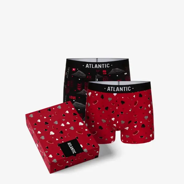 Pánské boxerky Love ATLANTIC 2Pack + dárková krabička - černá, červená
