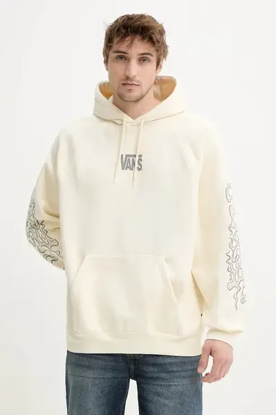 Mikina Vans pánská, béžová barva, s kapucí, s potiskem, VN000M2QC9F1