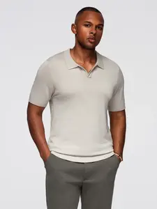 Ombre Men's buttonless polo shirt with classic weave - light grey