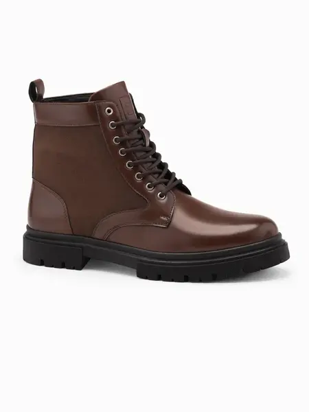 Ombre Men's trapper boots with high upper made of combined materials - dark brown