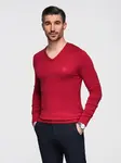Ombre Men's elegant V-neck BASIC sweater with viscose - red