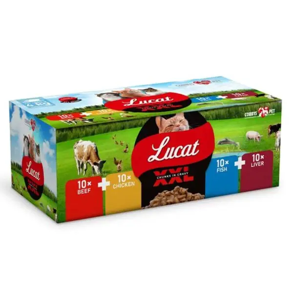 COBBYS PET LUCAT XXL BOX 40x100g kapsičky pre mačky kura+hovädzie+pečeň+ryba