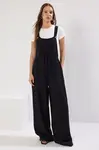 Trendyol černá vesta s lněným vzhledem a širokými nohavicemi tkaný overal