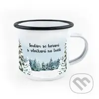 Smaltovaný hrnek Toulám se horami s vločkami na tváři