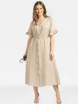 Dámské lněné midi šaty s knoflíčky