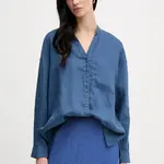 Lněná košile United Colors of Benetton dámská, modrá barva, relaxed, 5BMLDQ0BA