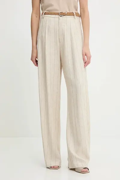 Kalhoty s příměsí lnu Answear.LAB dámské, béžová barva, široké, high waist