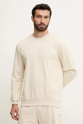 Mikina EA7 Emporio Armani pánská, béžová barva, hladká, AF10432.7M000151