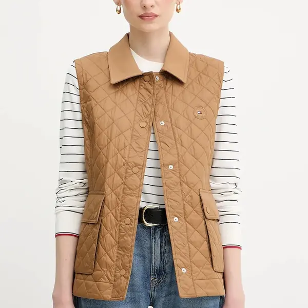 Vesta Tommy Hilfiger dámská, hnědá barva, přechodná, WW0WW45638