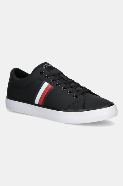 Tenisky Tommy Hilfiger TH HI VULC LOW CORE STRIPES MESH pánské, černá barva, FM0FM05393