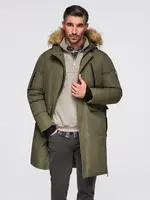 Ombre Alaskan men's winter jacket with detachable fur from the hood - dark olive green