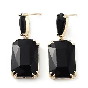 Glass Rectangle Dangle Stud Earrings