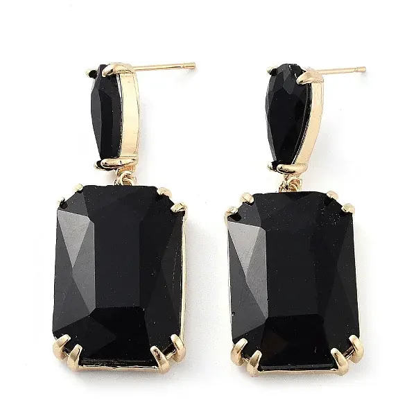 Glass Rectangle Dangle Stud Earrings