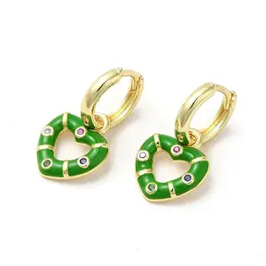 Heart Golden Brass Dangle Hoop Earrings
