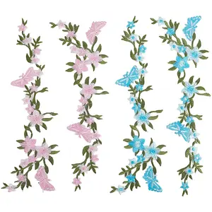2 Pairs 2 Colors Flower Polyester Embroidery Cloth Sew on Appliques