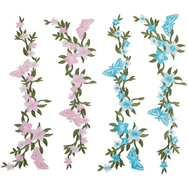 2 Pairs 2 Colors Flower Polyester Embroidery Cloth Sew on Appliques