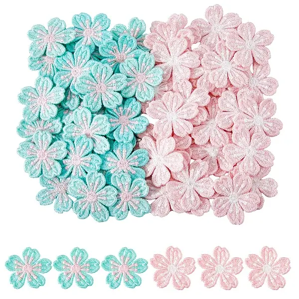 60Pcs 2 Colors Flower Polyester Ornament Accessories