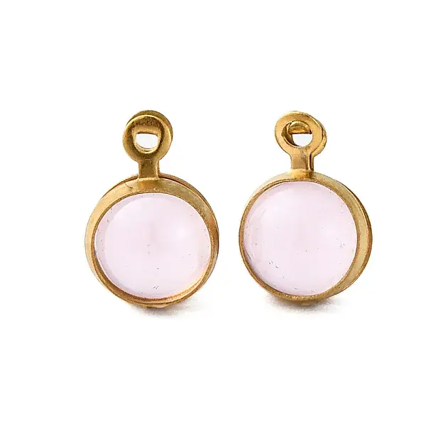 304 Stainless Steel Wrapped Dyed Natural Quartz Round Charms