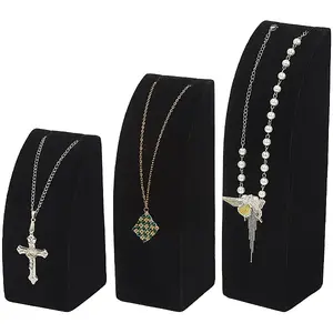 3Pcs 3 Sizes Vertical Wooden Covered with Velvet Necklace Display Stands
