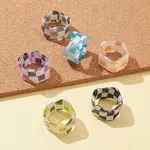 Resin Tartan Pattern Cuff Ring