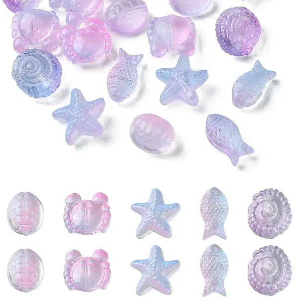 25Pcs 5 Style Ocean Themed Transparent Glass Beads Sets