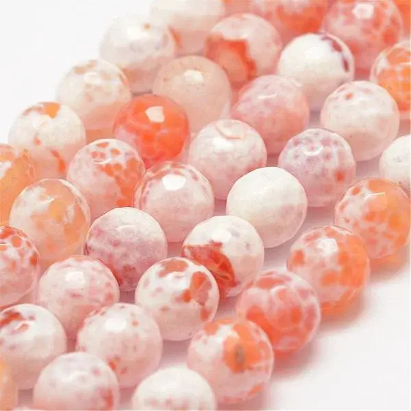 Faceted Natural Fire Crackle Agate Beads Strands