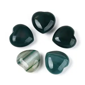 Natural Green Banded Agate (Dyed & Heated) Heart Stones