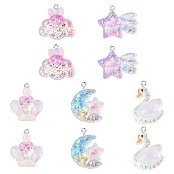 10Pcs 5 Styles Transparent Resin Pendants