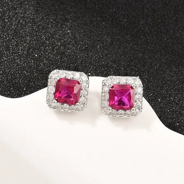 Square Brass Micro Pave Cubic Zirconia Stud Earrings