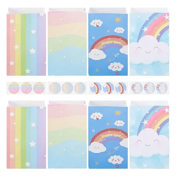12Pcs 4 Styles Rainbow Print Kraft Paper Gift Bags
