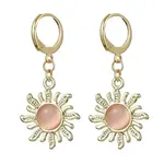 Golden Alloy Sun Shape Dangle Leverback Earrings with Cat Eye