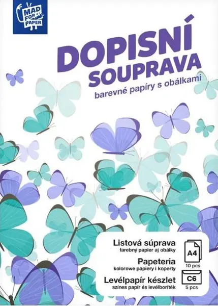 Dopisní papír barevný LUX 5+10 (Motýlci)