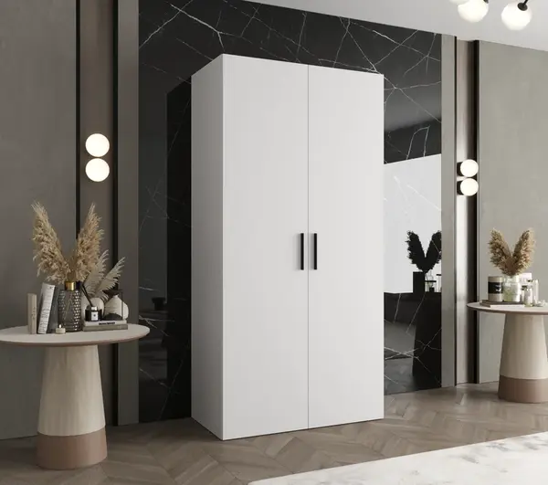 Šatní skříň Abi Bari 1 Rozměry: 100 cm, Pásky / úchyty: Černá, Barva korpusu + barva dveří: Bílá + Bílá